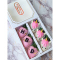 6pcs Pastel Pink Unicorn with Gold Leaf "HBD" Chocolate Strawberries Gift Box